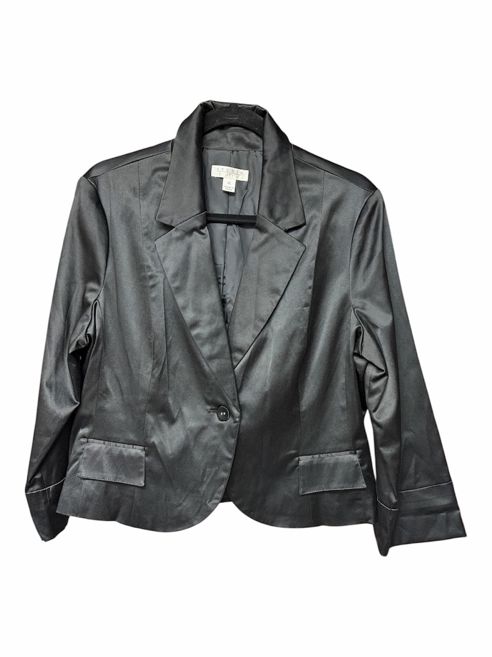 Studio JPR Black Satin Blazer Single Button Jacket XL - Picture 2 of 6